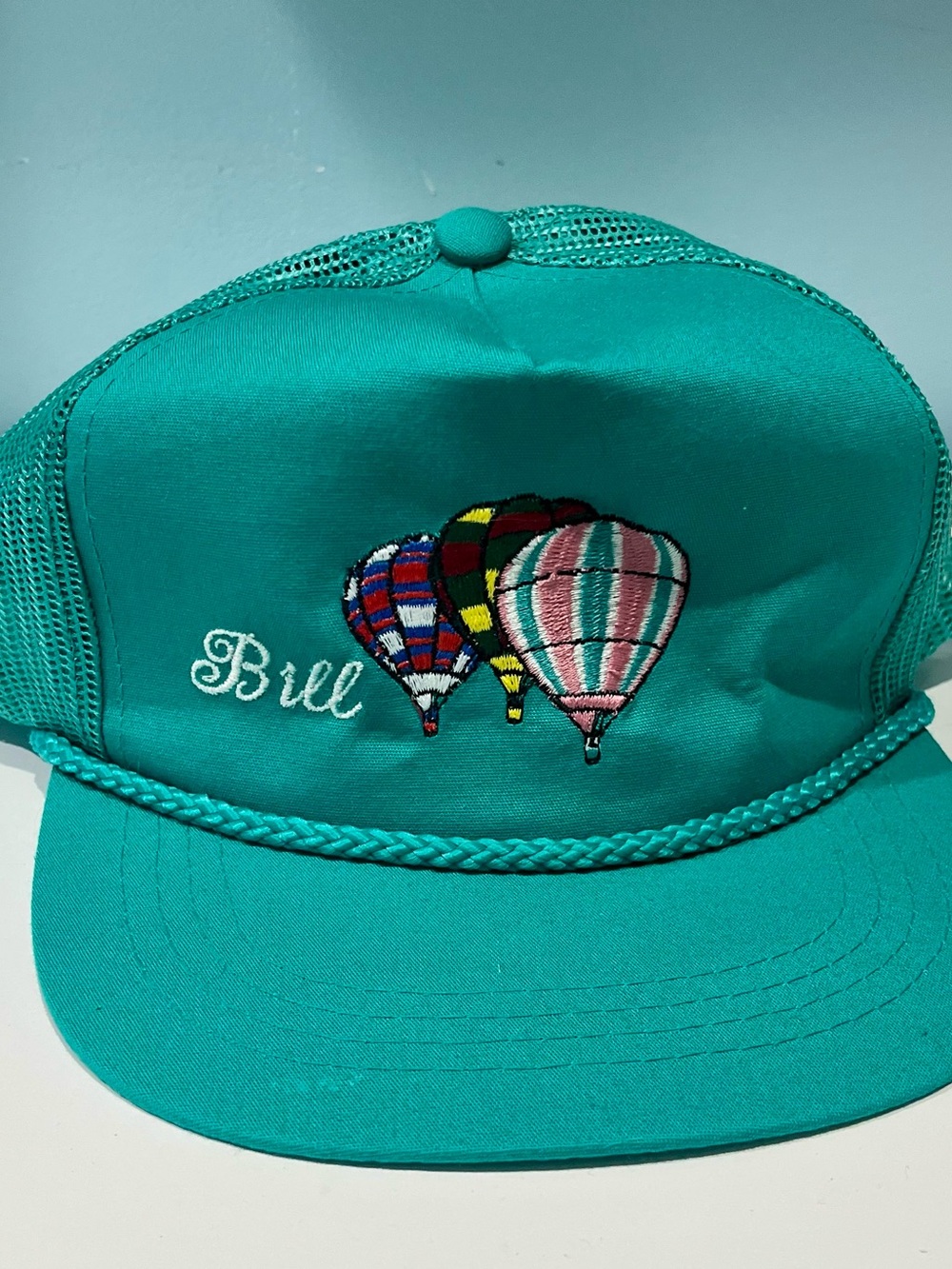 Teal Trucker Hat with Hot Air Balloon Embroidery